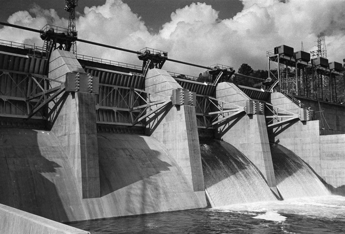 Leesville Dam almost complete Oct. 17, 1962